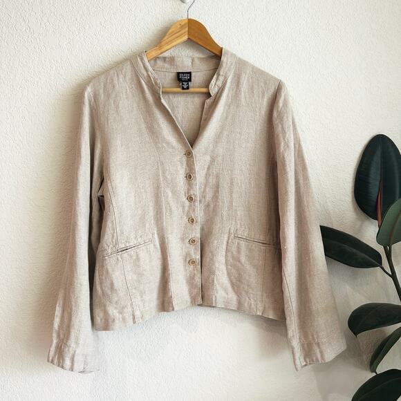Eileen Fisher Irish Linen Jacket Size PL Lightweight Button Lagenlook Minimalist - Picture 1 of 8